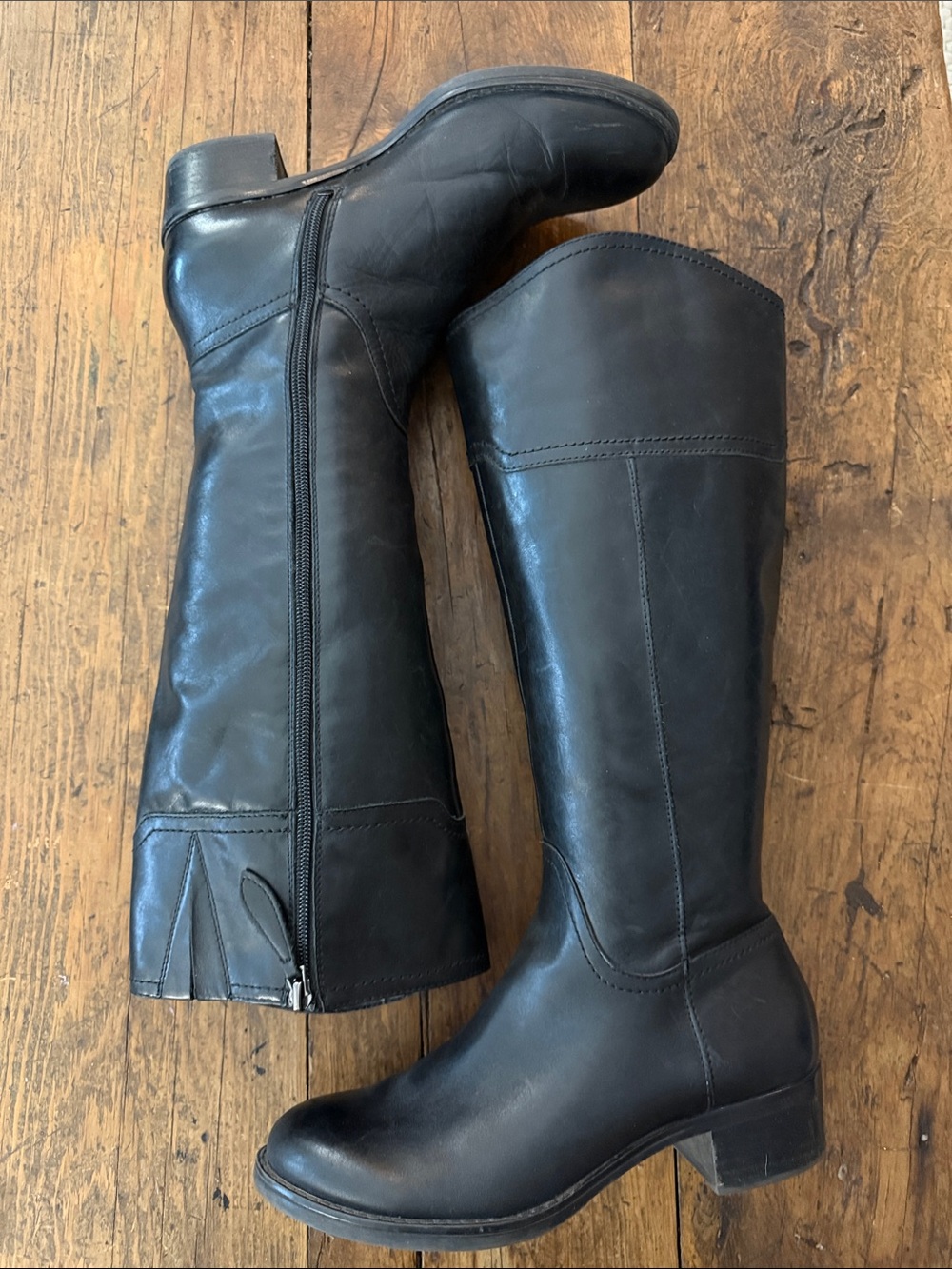 Franco Sarto Black Leather Full Zip Cissy Riding Boots Size 7.5